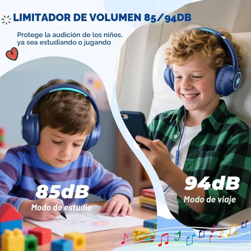 Miniatura 3 de Auriculares para niños con cable para la escuela, límite de volumen de 85/94 dB, auriculares con cable sobre la oreja para niños y niñas con Azul
