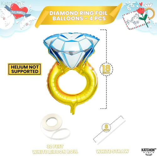 Miniatura 4 de KatchOn, Lindo Globo de Anillo de Diamante - Paquete de 4, 18 Pulgadas Decoraciones para Despedida de Soltera Globos de Anillo de Compromiso