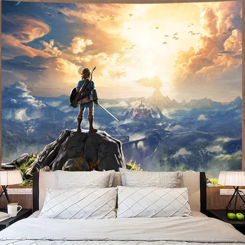 Miniatura 4 de kampdream Tapiz de videojuegos de anime, paisaje de cielo y montaña, para niños, hombres, dormitorio, sala de estar, 36 x 48 pulgadas