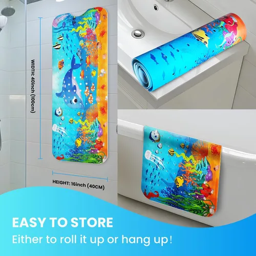Miniatura 4 de Tapete de baño para bebé, 40 x 16 pulgadas, extra grande, alfombrillas antideslizantes para bañera y ducha con dibujos animados para niños