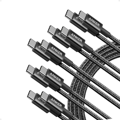 Cable USB C a USB C de Anker, cable de carga rápida tipo C de 60 W (1.8 m, paquete de 5) para iPhone 17 Serie, iPad mini 6 y más (negro)