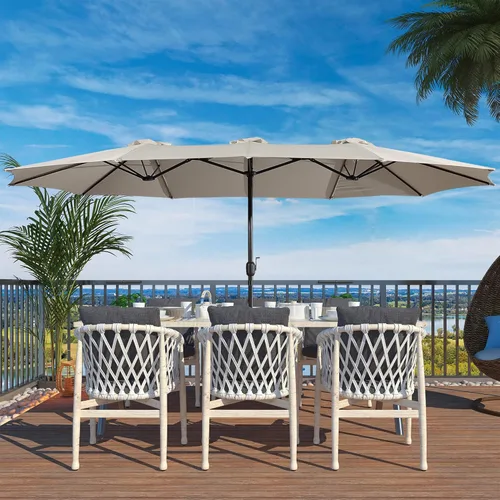 Miniatura 10 de Boyel Living Sombrilla de patio de 15 pies con base incluida, sombrilla de doble cara para exteriores, sombrilla extragrande para patio Rojo