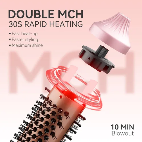 Miniatura 4 de Cepillo térmico, mini y pequeño, cepillo iónico de 1 pulgada para cabello brillante, cepillo iónico de turmalina para cabello corto a mediano, Rosa
