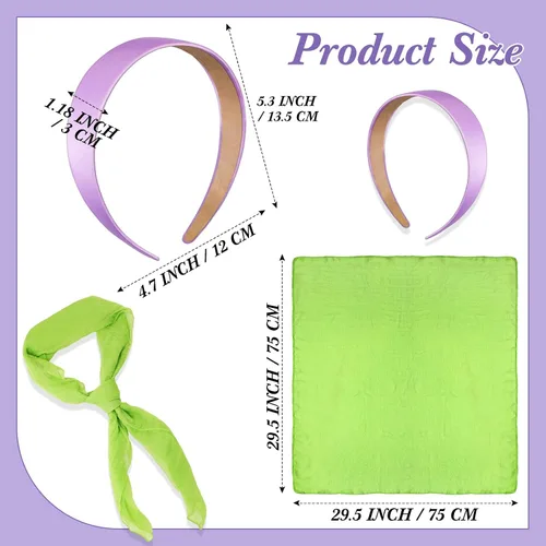 Miniatura 4 de Bufanda para la cabeza de gasa verde de Halloween y diadema ancha morada para mujer, bufanda de cuello de cinta, pañuelo de satén lavanda