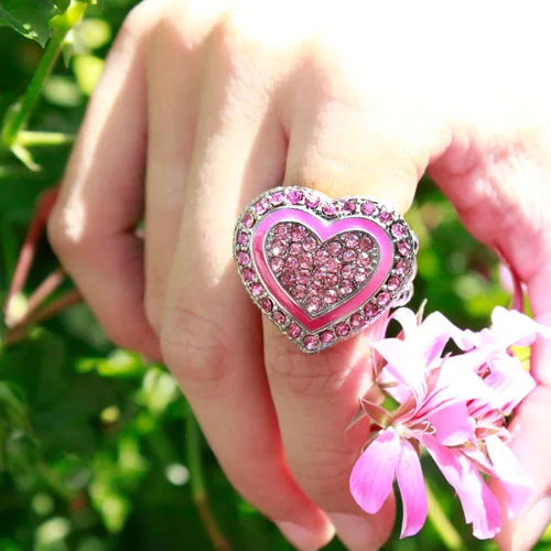 Miniatura 2 de Lavencious Anillos elásticos de diamantes de imitación en forma de corazón para mujer, talla 7-9