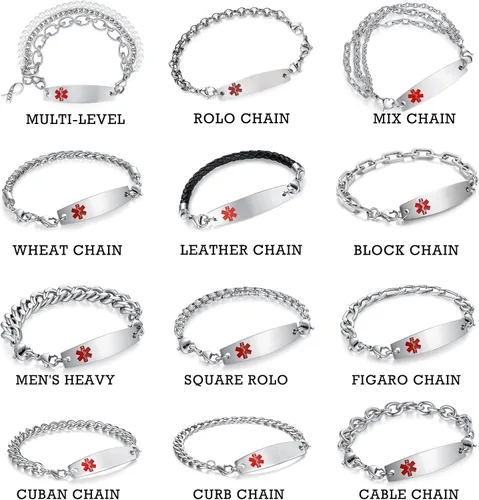 Miniatura 2 de Pulseras médicas ajustables de 7.5"-9" para mujereshombres pulseras médicas intercambiables de acero inoxidable