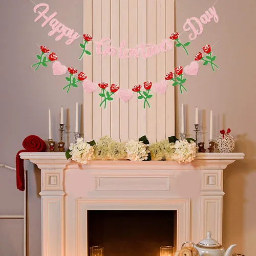 Miniatura 3 de Cartel de Feliz Día de Galentine – Decoración del Día de Galentine con purpurina rosa, pancarta de guirnalda de corazón rosa para damas, niñas