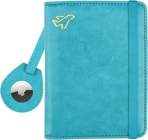 WALNEW Soporte para pasaporte AirTag, de piel sintética, con bloqueo RFID, funda para pasaporte, artículos esenciales de viaje para mujeres y