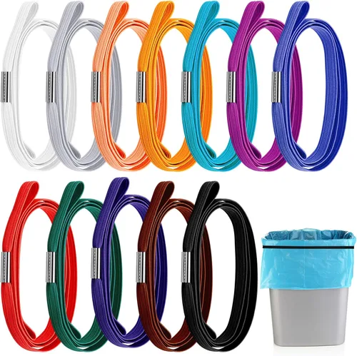 Riakrum 12 bandas de goma para basura, bandas de goma ajustables para cubos de basura grandes, cordón de goma para 8 a 33 galones multifunción para