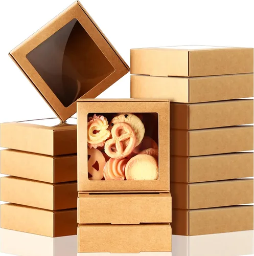 Miniatura 11 de Zonon 30 cajas de papel kraft con ventana de 4.13 x 4.13 x 1.18 pulgadas, embalaje de dulces, cajas de regalo pequeñas, soporte para jabón, mini