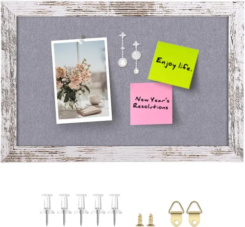 Miniatura 21 de Tablón de anuncios de fieltro gris, 14.2 x 10.2 pulgadas, tablones de anuncios decorativos para colgar en paredes con marco de madera rústica