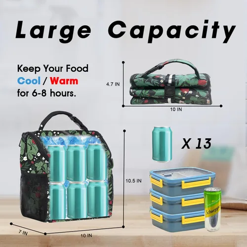 Miniatura 2 de VLM Lonchera para mujer, bolsa de almuerzo aislada para mujer con correa de hombro ajustable, bonita bolsa de almuerzo para el trabajo, picnic, Fresa