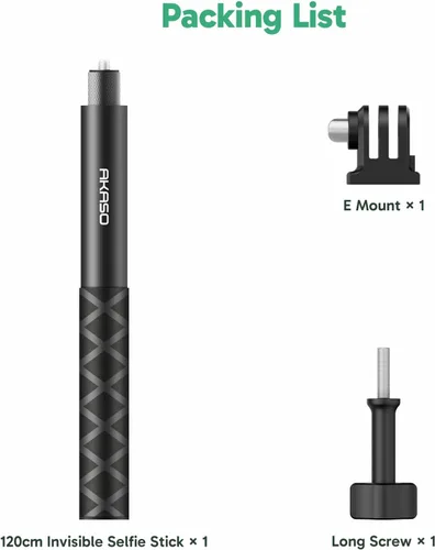 Miniatura 8 de AKASO Palo selfie invisible de 47.2"/120cm - Poste invisible de aleación de aluminio para Insta360 X5/4/3, DJI Osmo 360, GoPro Hero 13/12/11, AKASO