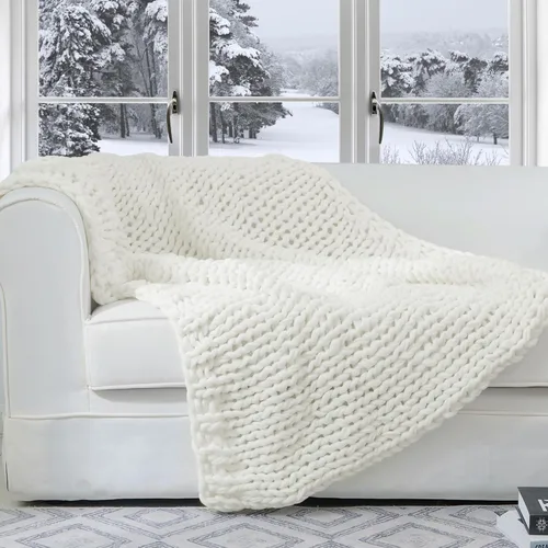 Miniatura 8 de Cheer Collection Manta de punto grueso – Manta para cama y sofá, acogedora manta de punto grueso, ultra suave, manta de punto de gran