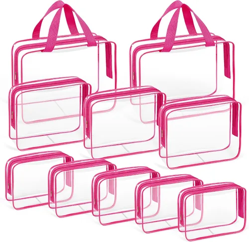 Miniatura 10 de TISRATOK Neceser de maquillaje transparente de viaje de 10 piezas, plástico PVC cosmético aprobado por la TSA Kit organizador con bolso con Negro