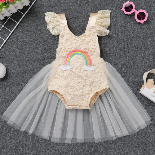 Miniatura 45 de Traje de bebé niña primer cumpleaños traje de encaje tul mameluco princesa tutú vestido de un año cumpleaños pastel Smash fotografía ropa
