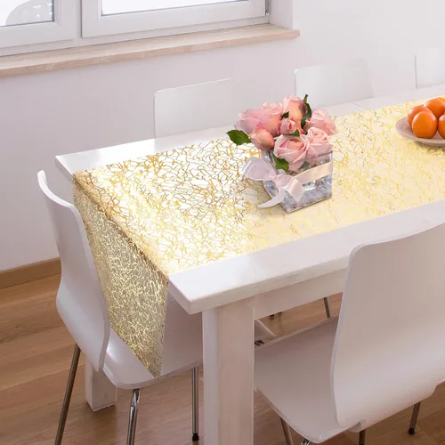 Miniatura 6 de Tatuo 3 piezas de camino de mesa dorado con brillo metálico, camino de mesa metálico con brillo con rollo rectangular de poliéster para decoración