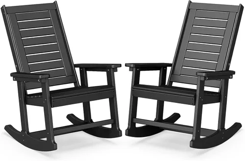 Miniatura 21 de BRIOPAWS Outdoor Rocking Chairs Set of 2 HDPE Plastic Porch Rockers Aqua Oversized Patio Rocker Chair High Back for Big Man Weather