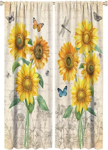 Miniatura 60 de Cortinas opacas con diseño de girasoles para ventana, puesta de sol sobre girasol, para dormitorio, sala de estar, cocina, decoración del hogar, 42