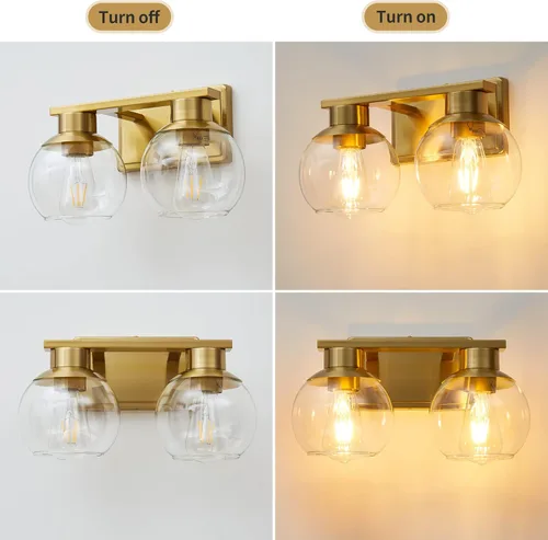 Miniatura 6 de PAZALA 2 luces de tocador, lámpara de pared de baño de latón cepillado con pantalla de vidrio esmerilado, lámpara de baño sobre espejo