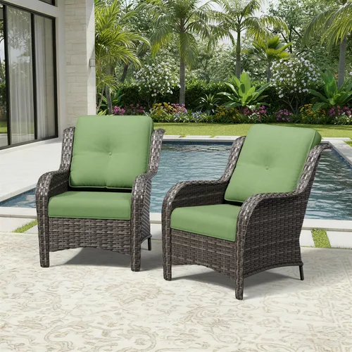 Miniatura 6 de Joyside Juego de 2 sillas de mimbre para exteriores, sillas de comedor de mimbre de polietileno con cojines de asiento de 4 pulgadas