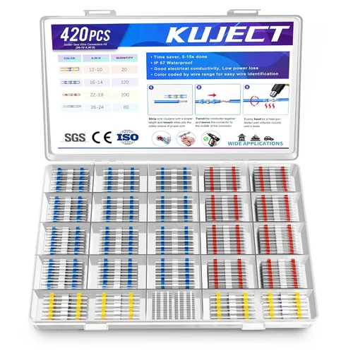 Miniatura 10 de Kuject 200 PCS Conectores Termorretráctiles de Sellado de Soldadura a Tope, Kit de Conectores de Cable Impermeables Terminales Eléctricos, Conector