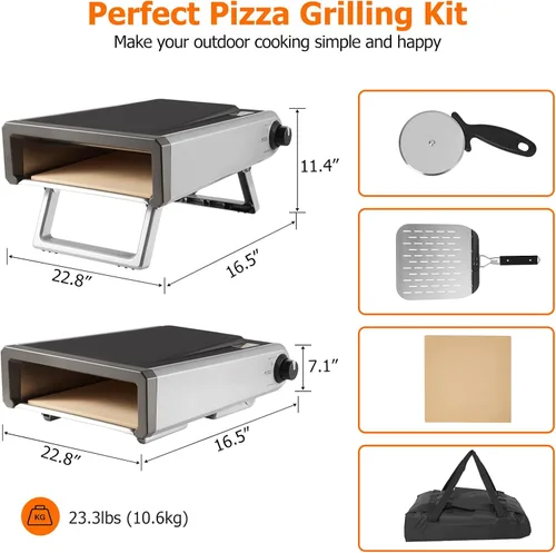 Miniatura 5 de Horno de pizza, horno de pizza de 12 pulgadas para exteriores con propano a gas y accesorios portátiles para hacer camping en el patio trasero al