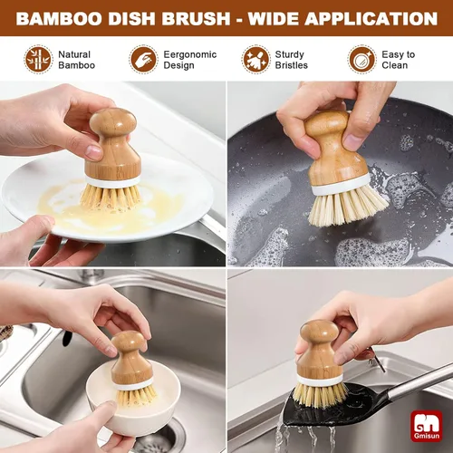 Miniatura 4 de GMISUN Dispensador de jabón para platos, juego de dispensador de jabón de cocina de 16 onzas con bandeja de cerámica y cepillo de bambú, paquete