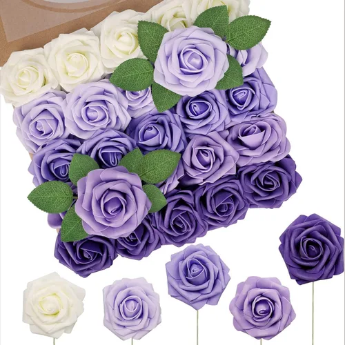 Miniatura 47 de N&T NIETING 25 unidades de flores artificiales, Rosas de espuma artificial de sensación real al tacto, decoración para boda, dama de honor, ramo