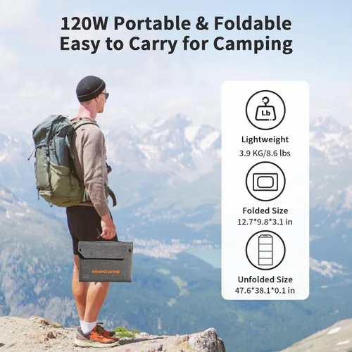 Miniatura 4 de Panel solar plegable de 120 W, cargador portátil de 23% de alta eficiencia con salidas USB-C/2xUSB-A/DC, ETFE monocristalino IP65 impermeable