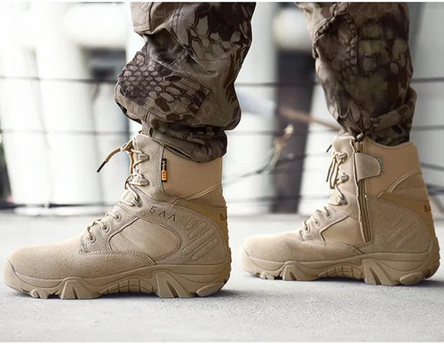 Miniatura 7 de Botas de trabajo tácticas militares de 8 pulgadas para hombre, botas de combate con cremallera lateral, botas de combate de cuero de gamuza