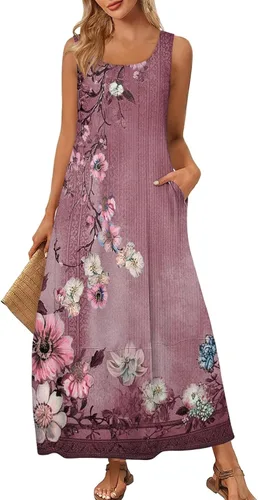 Miniatura 38 de Vestidos de iglesia para mujer 2025, casual, holgado, sin mangas, largo, fluido, vestido de verano con bolsillos