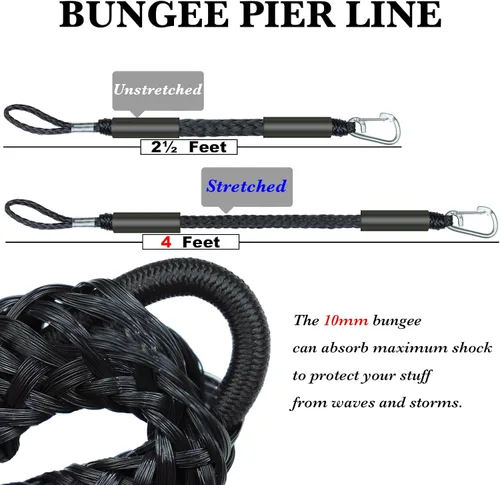 Miniatura 2 de Líneas de defensa de 2.5 pies, 2 piezas, líneas elásticas premium para barco con clip de acero inoxidable 316 para parachoques de barco/defensa