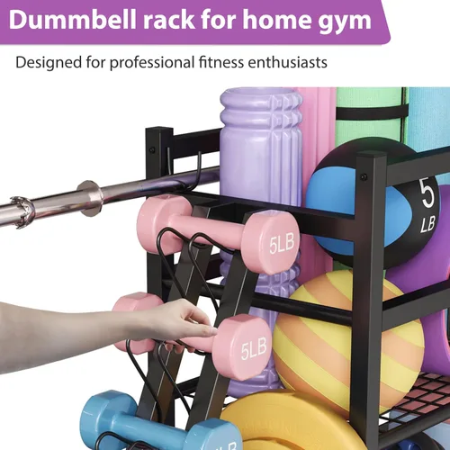 Miniatura 5 de HavenlyYouth Estante de pesas para mancuernas, estante grande para mancuernas para almacenamiento de gimnasio en casa, organizador de almacenamiento