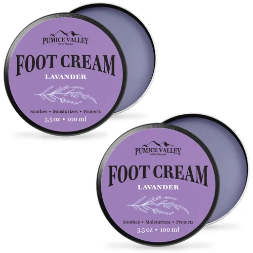Pumice Valley Crema de bálsamo para pies secos y agrietados, bálsamo hidratante natural para callos y pies secos (paquete de 2, lavanda)
