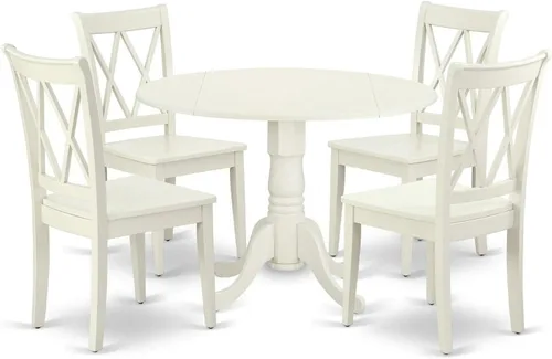 Miniatura 19 de HomeStock El juego de mesa de comedor de 5 piezas incluye una mesa de cocina ovalada con hojas y 4 sillas de comedor Parson de piel sintética
