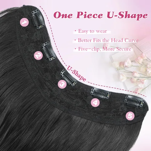 Miniatura 4 de Extensiones de cabello con clip en forma de U, 1 unidad, extensiones de cabello negro de 20 pulgadas, extensiones de cabello de fibra sintética