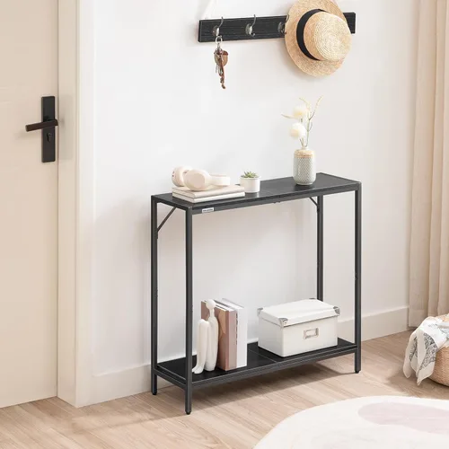 Miniatura 6 de MAHANCRIS Mesa consola, mesa de entrada de 2 niveles, detrás de la mesa del sofá, estilo industrial, resistente y estable, para sala de estar
