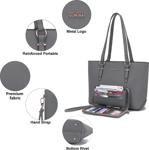 Miniatura 5 de YZAOLL Bolsos para mujer de cuero sintético, medianos y grandes, bolso de hombro, cartera, juego de bolso de mano y billetera