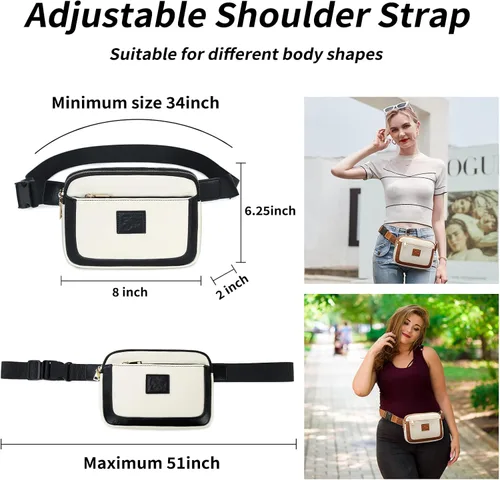 Miniatura 6 de BUG Riñonera bandolera para mujer, beige y negro, Fashtion