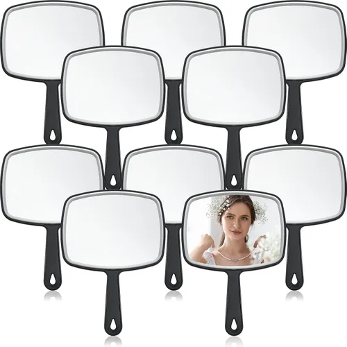 Qunclay Espejo de mano grande de 10 piezas con asa para montaje en pared para peluquería baño, regalo escolar de belleza portátil para tocador,