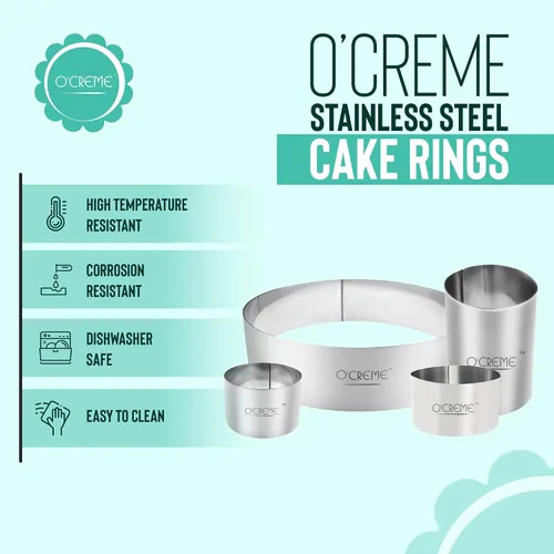 Miniatura 3 de O'Creme Anillo para Pastel de Acero Inoxidable Resistente Redondo Molde de Anillo para Pastel Mousse para Hornear, Decoración de Pasteles de Postre