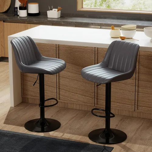 Miniatura 37 de Youhauchair - Juego de 1 taburete de bar, taburetes giratorios de altura de mostrador con respaldo, sillas de bar ajustables de piel sintética