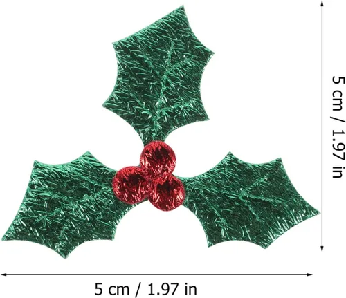 Miniatura 6 de EXCEART 100 piezas de bayas de acebo artificiales con hojas verdes de Navidad, ramas de baya de acebo, accesorios de decoración para bricolaje
