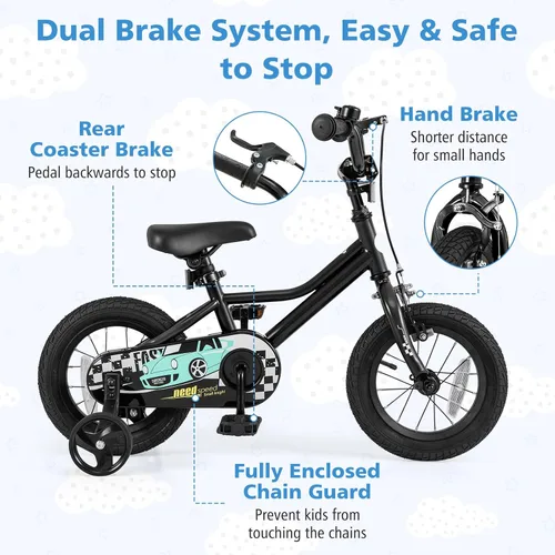 Miniatura 2 de BABY JOY Bicicleta para niños, 12, 14, 16, 18 pulgadas, bicicleta deportiva con ruedas de entrenamiento extraíbles, frenos de mano y posavasos
