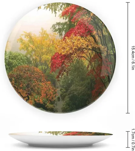 Miniatura 2 de XISUNYA Plato decorativo de 8 pulgadas, cerámica de cerámica de decoración campestre, árboles de arce en el otoño en Portland con estampado de Rojo
