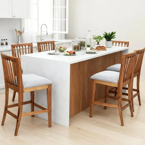 Miniatura 7 de chairus Juego de 2 taburetes de bar de 25 pulgadas de altura de mostrador, taburetes tapizados de felpilla con respaldo de listones de husillo