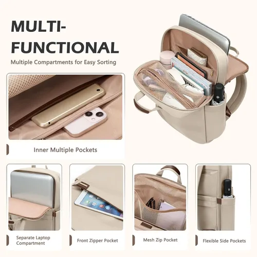 Miniatura 5 de Mochila delgada para laptop para mujer, mochila ligera para viajes de negocios para mujeres y hombres, Albaricoque, 14 pulg.