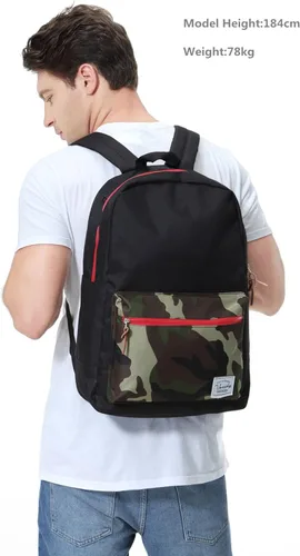 Miniatura 7 de VASCHY Mochila escolar, unisex, delgada, ligera, resistente al agua, para hombres y mujeres, mochila escolar universitaria, bolsa de viaje Black Camo