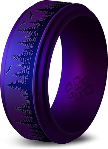 Miniatura 29 de Knot Theory Anillo de silicona para hombre, grabado de montaña, ondas, bosque, ancho de banda de 0.315 pulgadas, transpirable, ajuste cómodo